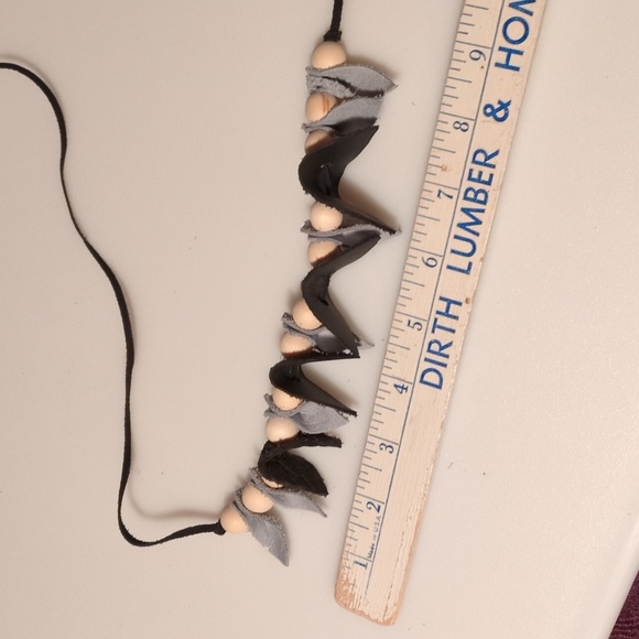 Handmade Genuine Leather Natural Wood Necklace Choker Bracelet Black #08 - Picture 10 of 11